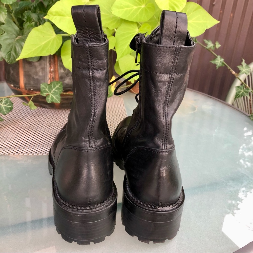 Zara Black Leather Combat Boots with Silver Studded Tongue - Picture 5 of 10